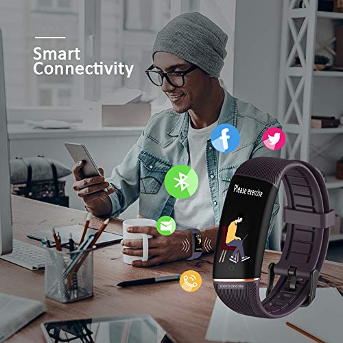 Fitness Tracker, reloj impermeable de seguimiento de actividad con monitor de frecuencia cardíaca, monitor de sueño con podómetro, reloj de notificación de información para Android e iOS (Púrpura)