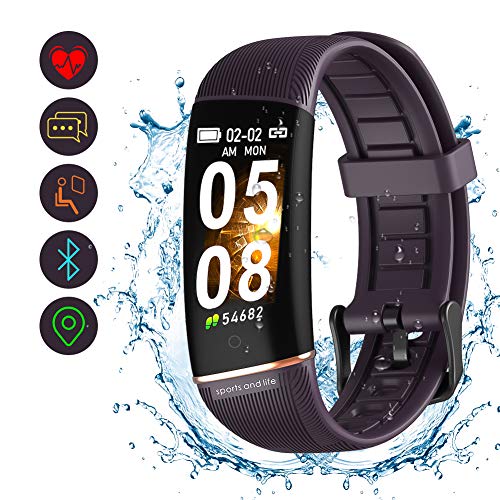 Fitness Tracker, reloj impermeable de seguimiento de actividad con monitor de frecuencia cardíaca, monitor de sueño con podómetro, reloj de notificación de información para Android e iOS (Púrpura)