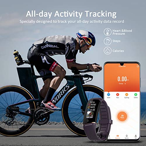 Fitness Tracker, reloj impermeable de seguimiento de actividad con monitor de frecuencia cardíaca, monitor de sueño con podómetro, reloj de notificación de información para Android e iOS (Púrpura)