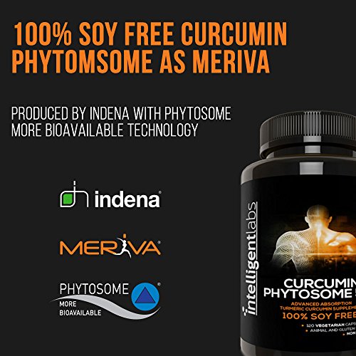 Fitosoma Curcumina Meriva de 250 mg, 2900% mejor absorción que la curcumina de cúrcuma normal, 100% sin soja, 120 cápsulas por bote, Complejo de fitosoma curcumina de cúrcuma