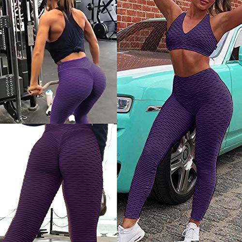 FITTOO Leggings Push Up Mujer Mallas Pantalones Deportivos Alta Cintura Elásticos Yoga Fitness Morado L