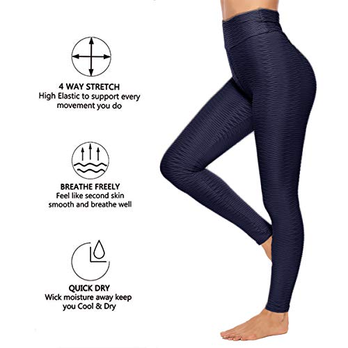 FITTOO Mallas Leggings Mujer Pantalones Deportivos oga Alta Cintura Elásticos Transpirables Azul Oscuro XL