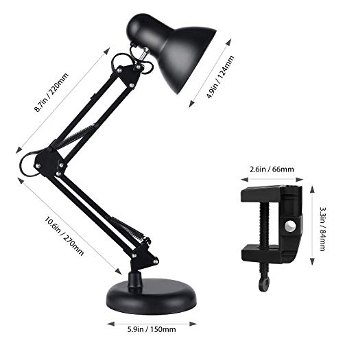 Flexo LED lampara de trabajo, lámpara de mesa Aglaia con base o abrazadera intercambiables entre si, brazo articulado, orientable y una bombilla de luz de LED de tamaño regular E27