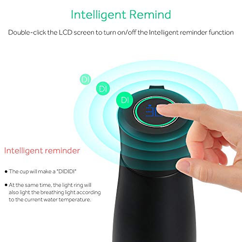 flintronic® Taza de Viaje, 400ML Vacuum Cup Travel Mug, Frasco de Vacío de Acero Inoxidable 304, Pantalla LCD Táctil Inteligente con Temperatura (1 Cable USB y Bolsa de Botella Incluidos) - Negro