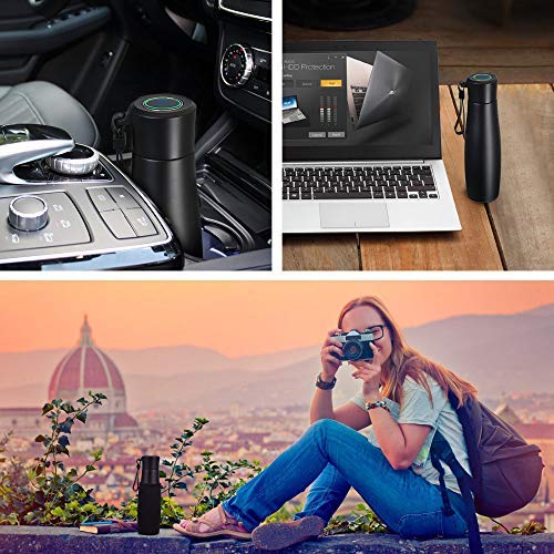 flintronic® Taza de Viaje, 400ML Vacuum Cup Travel Mug, Frasco de Vacío de Acero Inoxidable 304, Pantalla LCD Táctil Inteligente con Temperatura (1 Cable USB y Bolsa de Botella Incluidos) - Negro