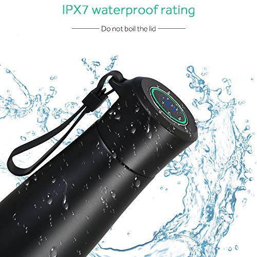 flintronic® Taza de Viaje, 400ML Vacuum Cup Travel Mug, Frasco de Vacío de Acero Inoxidable 304, Pantalla LCD Táctil Inteligente con Temperatura (1 Cable USB y Bolsa de Botella Incluidos) - Negro
