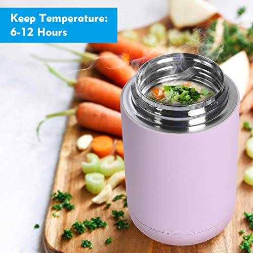 flintronic Termo para Comida, 460 ml Termo para Alimentos, Botella Aislada de Acero Inoxidable, para Adultos Niños y Bebés, con 1 Cepillo 1 Cuchara 1 Taza de Soporte - Rosa