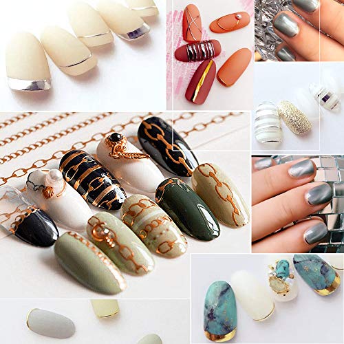 FLOFIA 10 Hojas Pegatinas Uñas 3d Cinta Adhesiva Uñas de Línea Nail Striping Tape Dorado Plateado Nail Stickers Stripe Line Curva 10 Estilos para Decoración Uñas Accesorios DIY Diseño Arte de Uñas