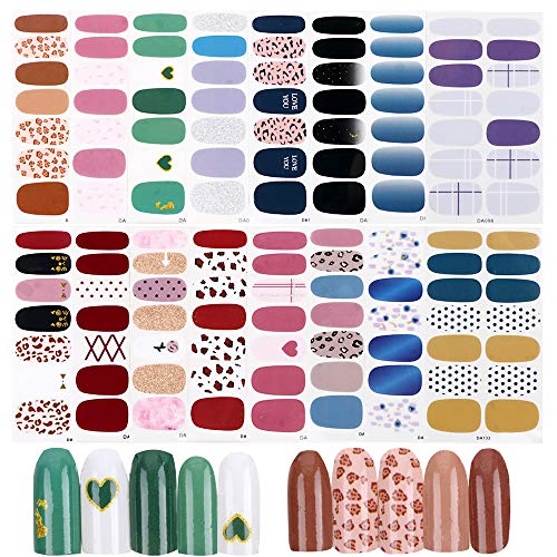 FLOFIA 16 Hojas Pegatinas Uñas Decorativas Adhesivas Nail Stickers Full Cover Etiqueta Adhesiva Uñas Cubierta Completa Calcomanías Etiqueta Engomada Uñas Autoadhesivas para Arte de Uñas DIY