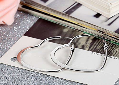 Flongo 46mm Pendientes de mujer de moda de estilo europeo de acero en forma de corazón traspasado