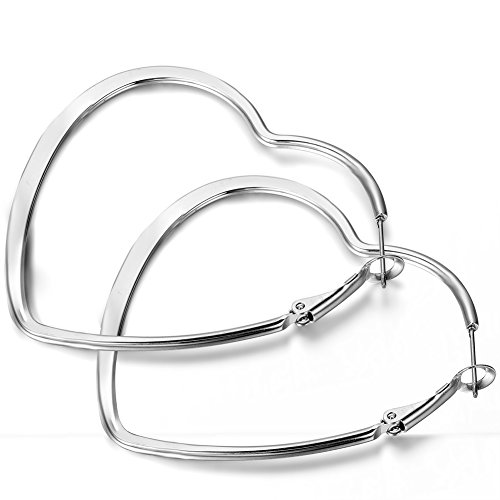 Flongo 46mm Pendientes de mujer de moda de estilo europeo de acero en forma de corazón traspasado