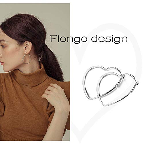 Flongo 46mm Pendientes de mujer de moda de estilo europeo de acero en forma de corazón traspasado