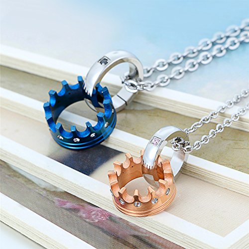 Flongo Collares con Colgantes para Parejas Enamorados His & Hers Forever Love Acero Inoxidable Colgantes de Anillos Negro Oro Rosa Buen Regalo de San Valentin Navidad (Naranja-Azul)…
