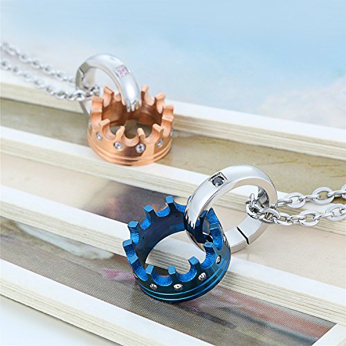 Flongo Collares con Colgantes para Parejas Enamorados His & Hers Forever Love Acero Inoxidable Colgantes de Anillos Negro Oro Rosa Buen Regalo de San Valentin Navidad (Naranja-Azul)…