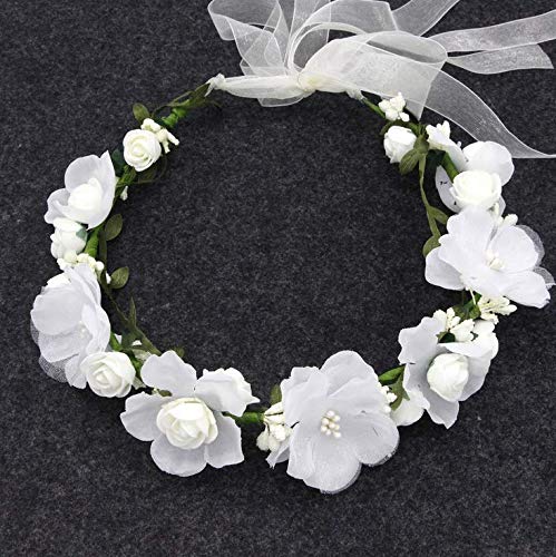 Flor Corona,Diademas de Flores Garland Mujer Venda de Pelo Boho Cinta de Banda para Sombrero Ornamento Fiesta Festival Playa Travle Nupcial Boda Accesorios Ninos Blanco
