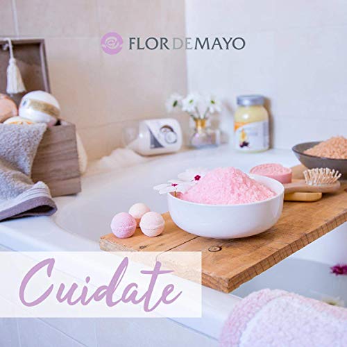 Flor de Mayo, Sal de Baño Mineral Aromática Rosa Mosqueta, Spa Belleza Relajante para Pedicura, Jacuzzi, Bañera. Bote 650g.