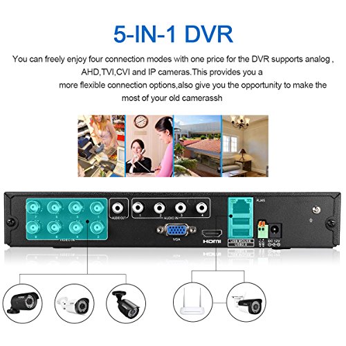 FLOUREON DVR Video Kit de vigilancia (8CH 1080N AHD DVR + 4 *1080P 3000TVL 2.0MP cámara exterior+disco duro de 1TB HDD), copia de seguridad USB, alarma por correo electrónico, sistema de seguridad 