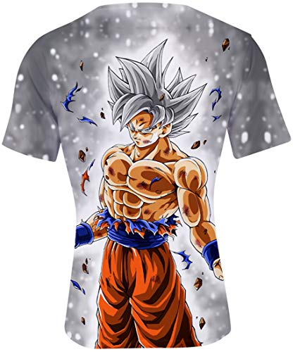 FLYCHEN T-Shirt Colorful Impreso en 3D Dragon Ball para Hombre Super Saiyan Cosplay Wu Camiseta Goku - Sombreros de Plata - L