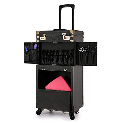 FMEZY Trolley de peluquería Maquillaje con Cierre de balanceCaja de Tren Estética Estuches de Equipaje Estilista de Cabello Cepillo para secador de Pelo con 4 Ruedas