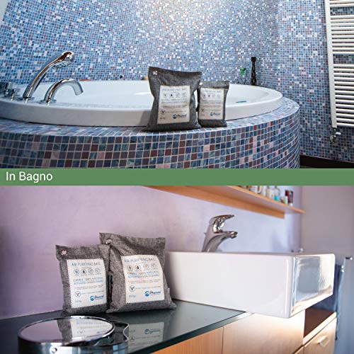 FMwaves CARBU’ Bolsa Purificadora de Aire | Absorba la Humedad, Malos Olores para Zapatero, Material Deportivo, Hogar, Coche, Cocina | Bolso Neutralizador de Carbono Activado Natural de Bambú