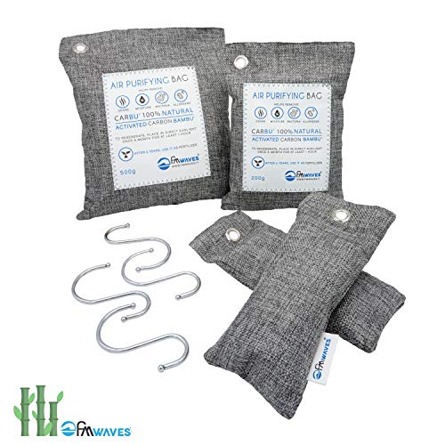 FMwaves CARBU’ Bolsa Purificadora de Aire | Absorba la Humedad, Malos Olores para Zapatero, Material Deportivo, Hogar, Coche, Cocina | Bolso Neutralizador de Carbono Activado Natural de Bambú
