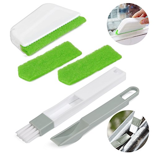 FOCCTS 3PCS 2 in1 Ventana Brecha Espacio Ranura Corner Cleaning Dustpan Brushes con Esponjas Extraíbles para Orificios de Ventana del Teclado Coche