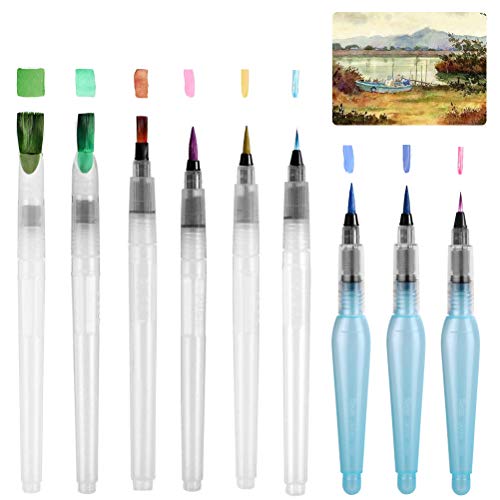 FOCCTS Conjunto de pinceles de agua con 6 consejos de pincel con tanque de agua Plumas de acuarela para pintar lápices de colores pincel de agua pincel de plumas para colores de acuarela