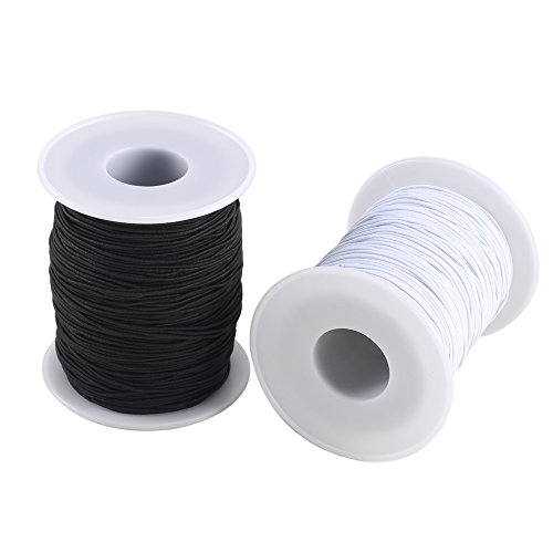 FOGAWA 2 Rollo 0.8 mm Hilo Cuerda Elástico Blanco y Negro de Redondo Cordón Elástico de Cuerda de Secuencia de Estiramiento para DIY Collar Pulsera Abalorios Fabricación de Joyas 100 m/Rollos