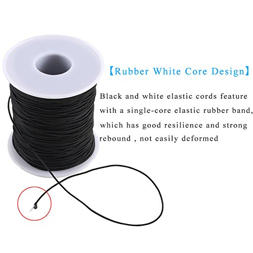 FOGAWA 2 Rollo 0.8 mm Hilo Cuerda Elástico Blanco y Negro de Redondo Cordón Elástico de Cuerda de Secuencia de Estiramiento para DIY Collar Pulsera Abalorios Fabricación de Joyas 100 m/Rollos