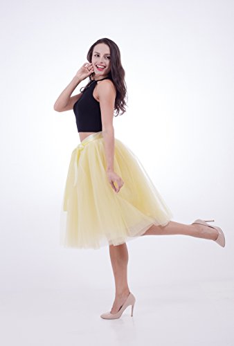 FOLOBE Falda de tutú de Las Mujeres Midi Tulle Faldas 7 Capas de Falda de Falda de Underskirt con el cinturón elástico para el Banquete de Boda