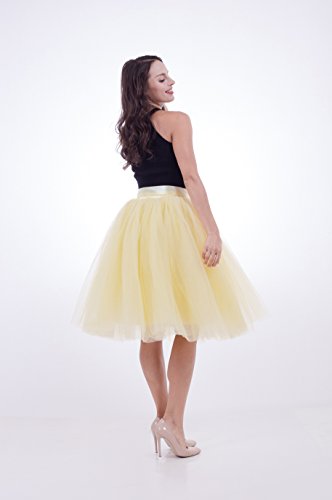 FOLOBE Falda de tutú de Las Mujeres Midi Tulle Faldas 7 Capas de Falda de Falda de Underskirt con el cinturón elástico para el Banquete de Boda