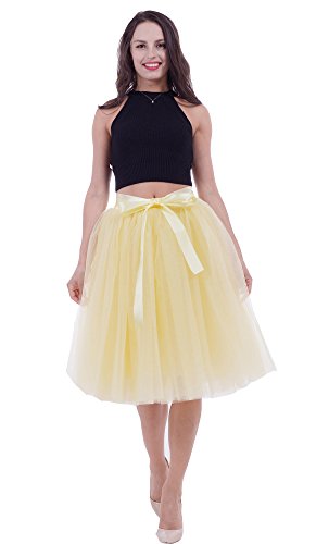 FOLOBE Falda de tutú de Las Mujeres Midi Tulle Faldas 7 Capas de Falda de Falda de Underskirt con el cinturón elástico para el Banquete de Boda