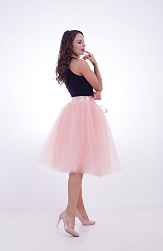 FOLOBE Falda de tutú de Las Mujeres Midi Tulle Faldas 7 Capas de Falda de Falda de Underskirt con el cinturón elástico para el Banquete de Boda