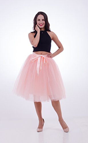 FOLOBE Falda de tutú de Las Mujeres Midi Tulle Faldas 7 Capas de Falda de Falda de Underskirt con el cinturón elástico para el Banquete de Boda