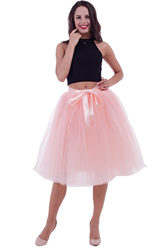 FOLOBE Falda de tutú de Las Mujeres Midi Tulle Faldas 7 Capas de Falda de Falda de Underskirt con el cinturón elástico para el Banquete de Boda