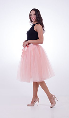 FOLOBE Falda de tutú de Las Mujeres Midi Tulle Faldas 7 Capas de Falda de Falda de Underskirt con el cinturón elástico para el Banquete de Boda
