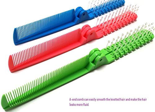 Fontee® 3 piezas pequeño plegable cepillo de pelo, cepillo de pelo viajes, cepillo para la cabeza de masaje y peine de dientes finos, bolsillo para niños y adultos, 3 colores