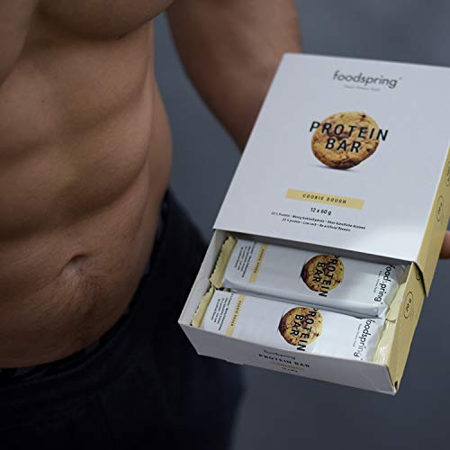 foodspring Barritas de Proteína, Sabor Cookie Dough (galleta), Pack de 12 x 60g, Sin azúcar añadido, Baja en carbohidratos, Perfectas para después de entrenar