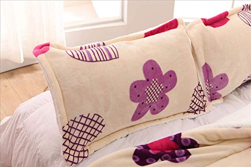 Foren Tex Manta para Cama y sófa Franela con Sherpa Blanca ((L-3081 + Bajera, Cama 135)) Llevan Fundas de Almohada (50x70) más una Bajera Ajustable Extra Suave Súper Cálida