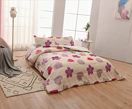 Foren Tex Manta para Cama y sófa Franela con Sherpa Blanca ((L-3081 + Bajera, Cama 135)) Llevan Fundas de Almohada (50x70) más una Bajera Ajustable Extra Suave Súper Cálida