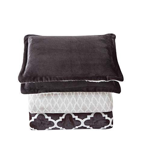 Foren Tex Manta para Cama y sófa Franela con Sherpa Blanca (S-3087 + Bajera, Cama 90 y 105) Llevan Fundas de Almohada (50x70) más una Bajera Ajustable Extra Suave Súper Cálida