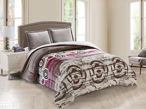 FOREN TEX Manta para Cama y sófa Franela con Sherpa Blanca(3083 + Bajera, Cama 150) Llevan Fundas de Almohada (50x70) más una Bajera Ajustable Extra Suave Súper Cálida