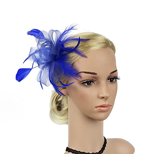 FORLADY Hilos de cáñamo Accesorios para el cabello Cabeza de pluma Diadema de malla de flores Vestido salvaje Mostrar Novia Tocado Sombrero de cóctel Sombrero de clip de pelo de flor