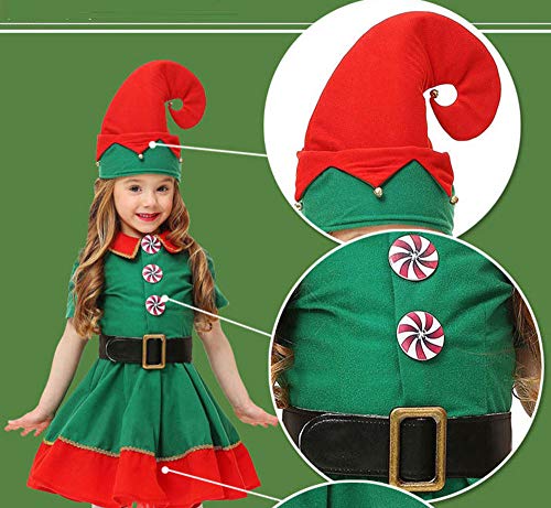 Fossen Disfraz Elfo Navidad Niñas Niños 2-16 Años Tops + Pantalones + Gorra + Calcetines Duende Costume Vestirse (4 años, Niña)