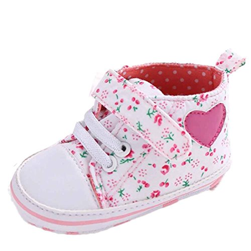 Fossen Recién Nacido Zapatos Primeros Pasos Bebe Niña Forma de corazón Antideslizante Suela Blanda Zapatos (0-6 Meses, Blanco)
