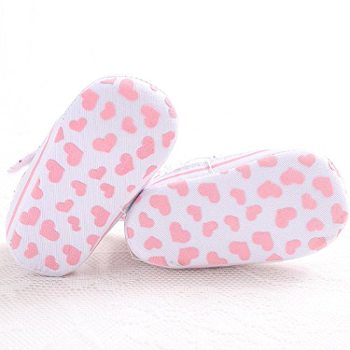 Fossen Recién Nacido Zapatos Primeros Pasos Bebe Niña Forma de corazón Antideslizante Suela Blanda Zapatos (0-6 Meses, Blanco)