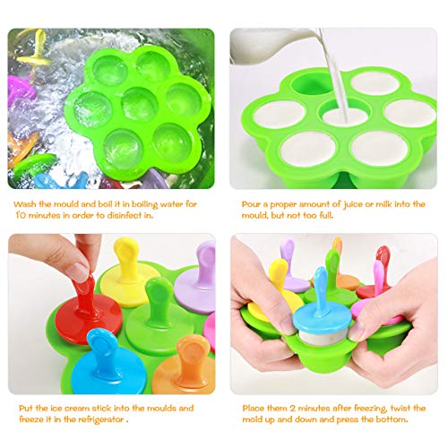 Fostoy Molde para Helados,Mini Molde de Silicona para Paletas de Helado,Reutilizable Fabricantes de Paletas Heladas Almacenamiento de Alimentos para Bebés