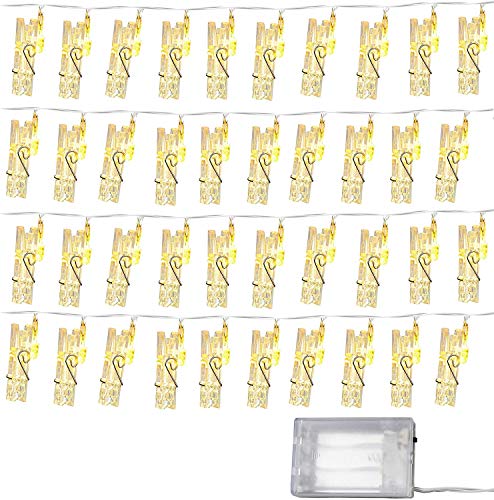 Foto Clip Cadena de Luces LED, Guirnalda de Luces para Decoración de Fotos I 40 LEDs 6m I Pinzas fotos I Fotoclips I Clip Cadena de Luces