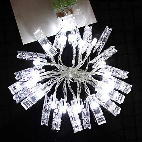 Foto Clip Cadena de Luces LED, Guirnalda de Luces para Decoración de Fotos I 40 LEDs 6m I Pinzas fotos I Fotoclips I Clip Cadena de Luces