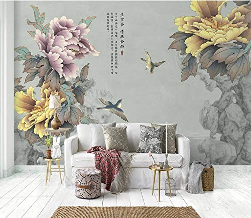 Fotomurales 3D Flores Y Pájaros De Peonía Clásica China Papel pintado no tejido Decoración de Pared decorativos Murales 200x140 cm